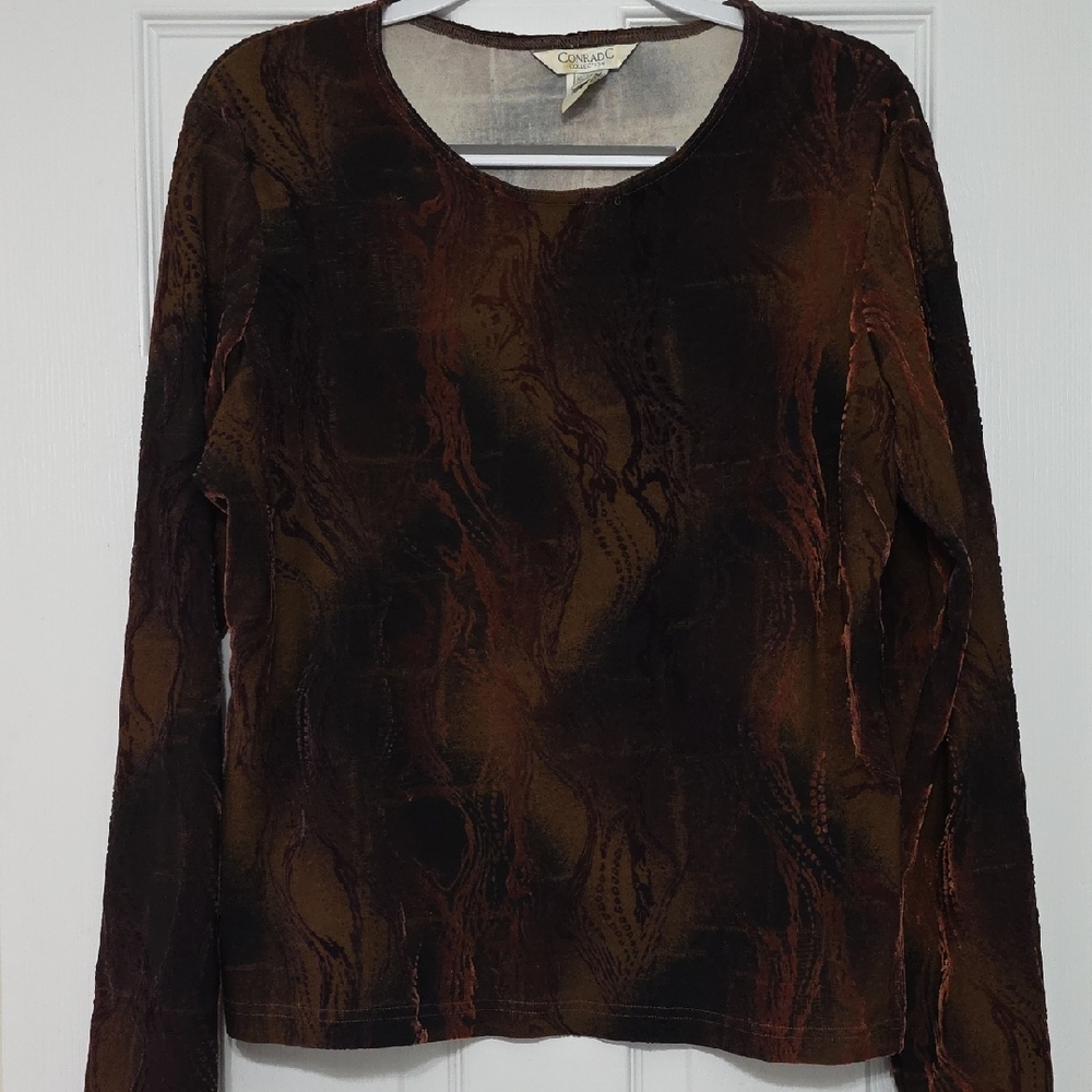 Conrrad C Collection Casual Corner Brown Long Sleeve Blouse